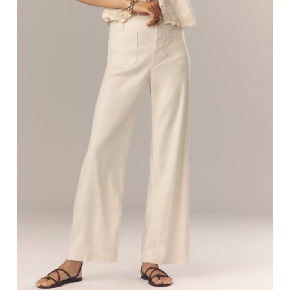 Anthropologie Maeve The Colette Linen Full Length Wide Leg Pants NWT Size 31
